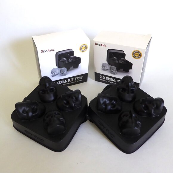 DINE ASIA BRAND TWO 3D SKULL ICE CUBE SILICONE TRAY MAKER MOLD FORMS (USED ONCE - Picture 3 of 12